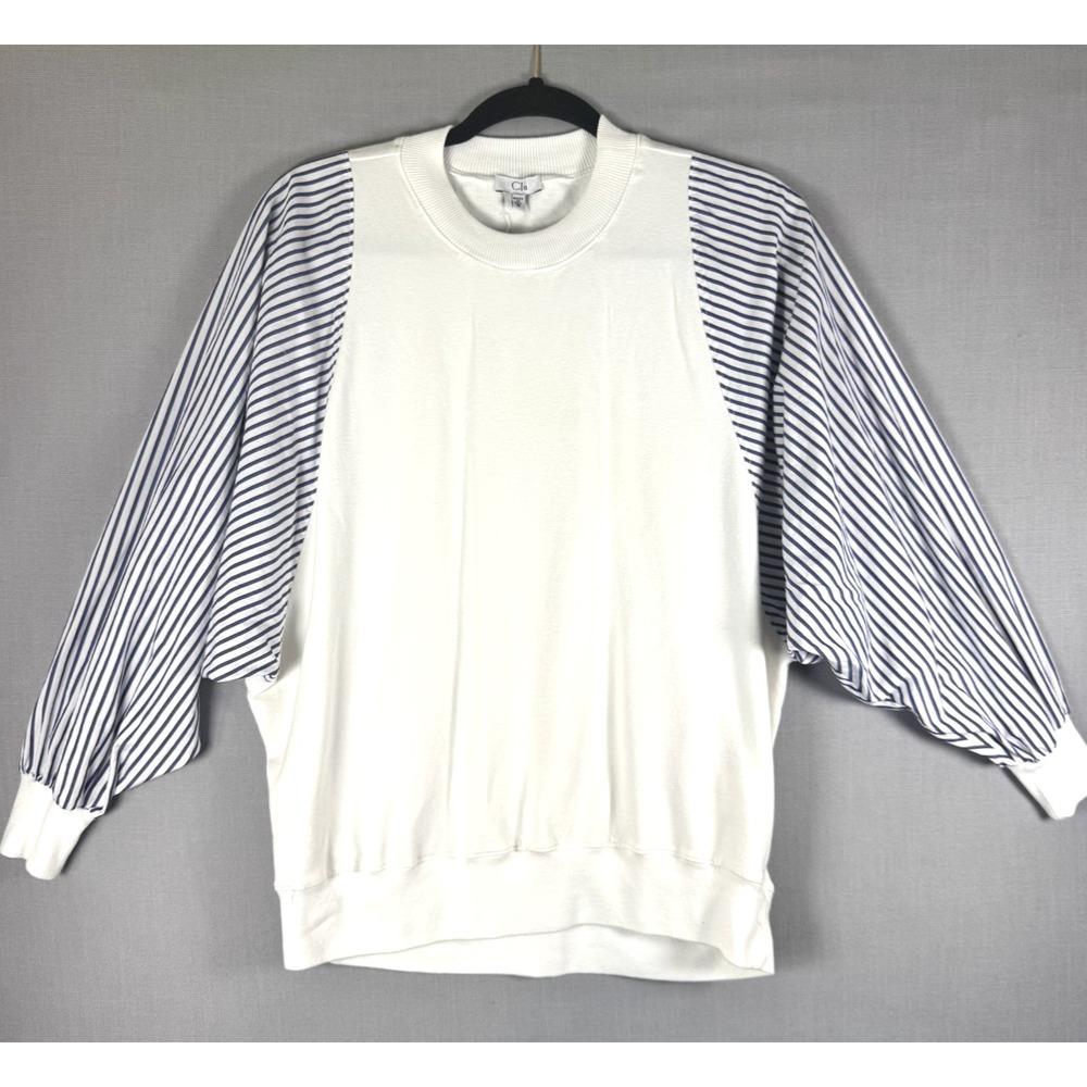 Clu Women's Small Sweatshirt Top Anthropologie Blue Striped Mixed Media